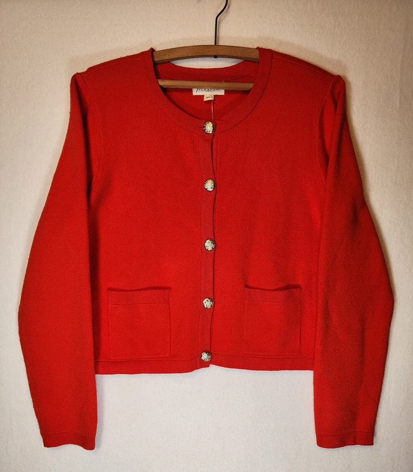 Cárdigan corto para mujer Marled XL rojo ardiente con botones dorados nuevo con etiquetas