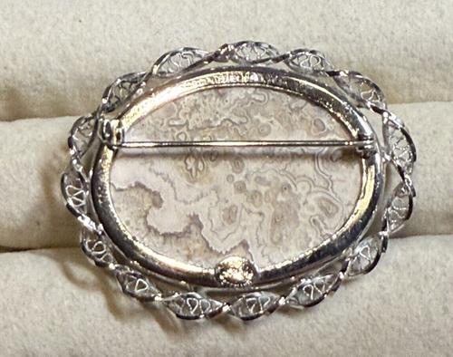 Crazy Lace Agate Rhodium Plated Sterling Silver Oval Brooch - Picture 2 of 2