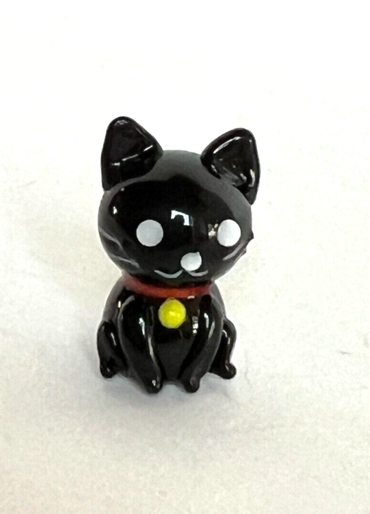 Mini Miniature Glass Black CAT w/Red Collar Halloween  1