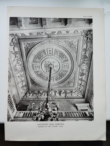Houghton Hall, Norfolk - Ceiling Detail - Antique Print - 1920