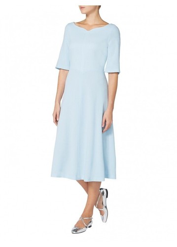 GOAT Midi Dress Size UK 8 Sweetheart 3/4 Sleeves Lined 100% Wool - Powder Blue