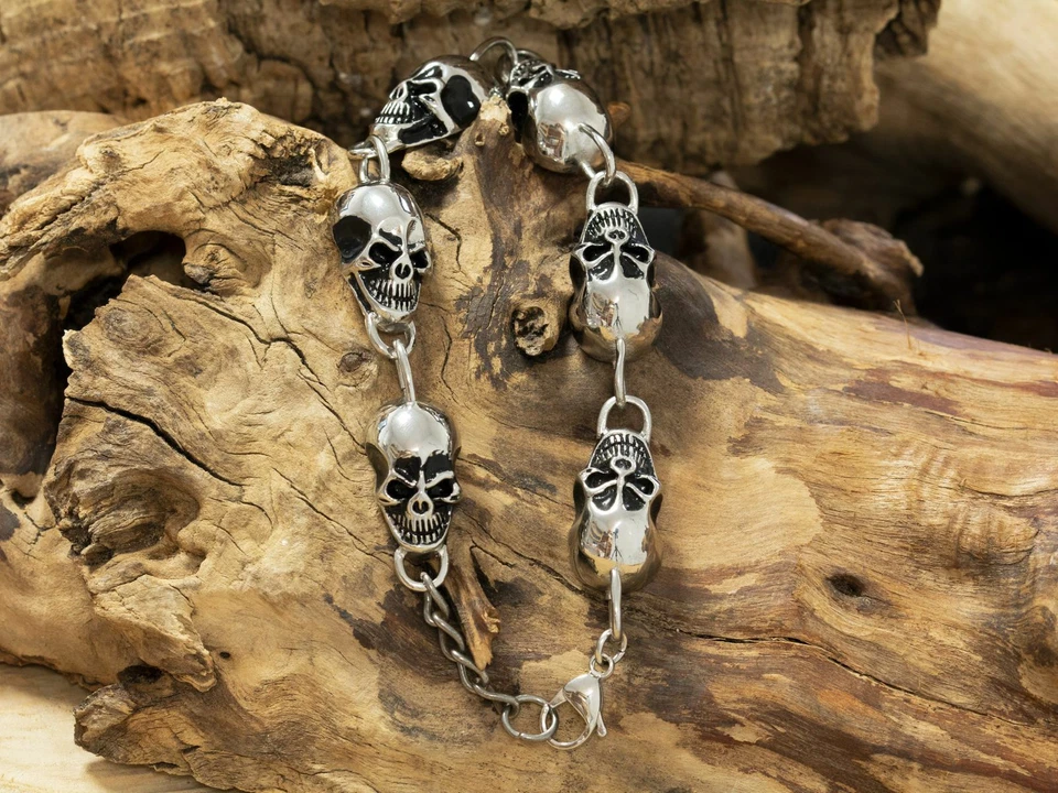 Totenkopf Armband Edelstahl Skull Armkette Armreif Herren Gothic Biker Schmuck - Bild 4 von 4