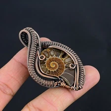 Ammonite Fossil Gemstone Copper Wire Wrapped Gift For Pendant Jewelry LC-234
