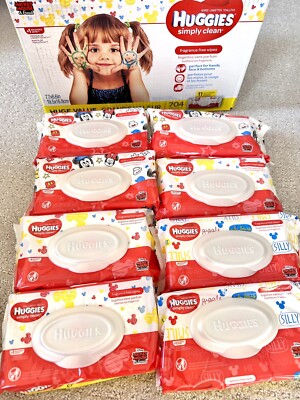 Huggies Simply Clean Unscented Baby Wipes Flip-Top Packs 512 Total Wipes  Nos