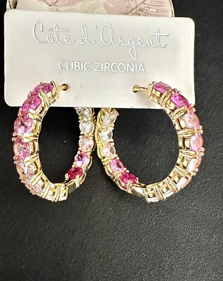 Cate D Argent Cubic Zirconia Hoops Pink/ Gold