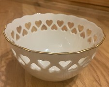 LENOX Pierced Heart Collection 6" Footed Bowl 24K Gold Rim Made in USA collector