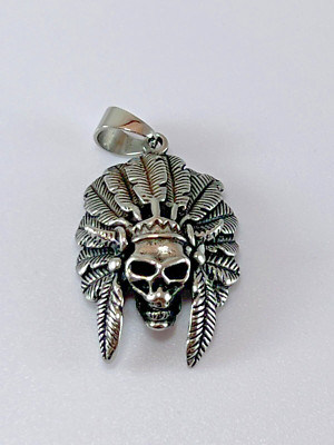Indian Stainless Steel 316L skull head. Pendant punk Chief. Jewelry