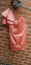 Orange Coral Ruffle Shoulder Mini Dress 12 Satin Party wedding Ascot Sexy BNWT