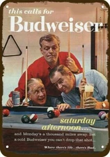 1963 BUDWEISER BEER Men Pool Billiards Vintge-Look DECORATIVE REPLICA METAL SIGN