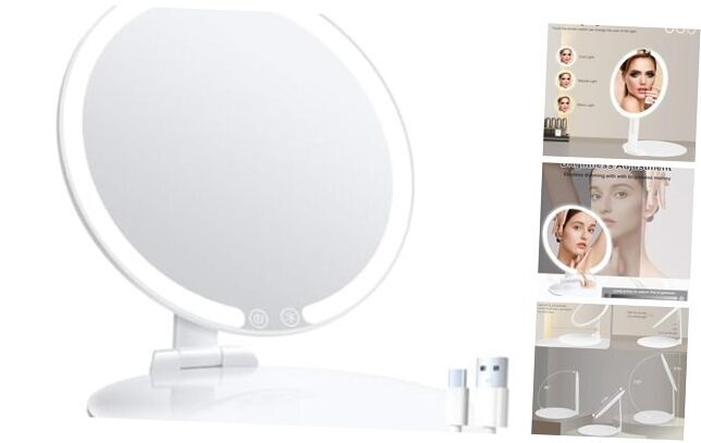 Portable Travel Makeup Mirror with Light Folding Tabletop Vanity Mirror