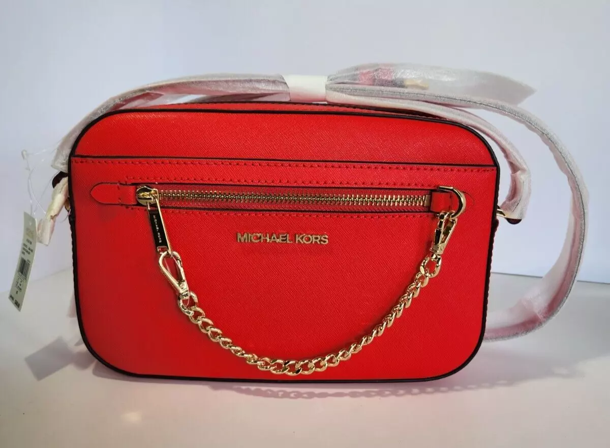 Michael Kors Jet Set Large Saffiano Leather Crossbody Bag- Coral Reef- NWT-  RED