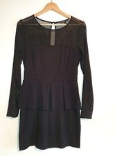 Mango Black Peplum Mini Dress With Mesh Long Sleeves EU Size M
