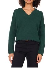 Vince Camuto Pullover Sweater Women's V-Neck Center Front Seam Deep Green Large