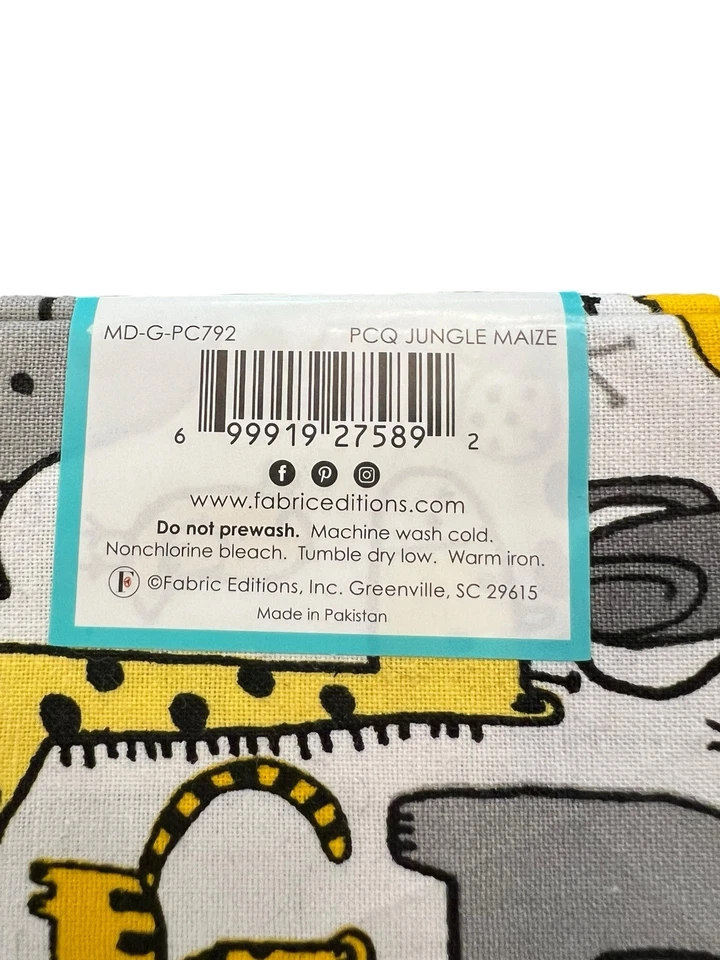 Lot Of 2 Create It Jungle Maize Fat Quarter 18x21 Fabric Animal Print Elephant - Image 4 of 4