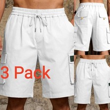 3 Pack Men Casual Cargo Short Elastic Waist Multi-Pocket Summer Streetwear Short