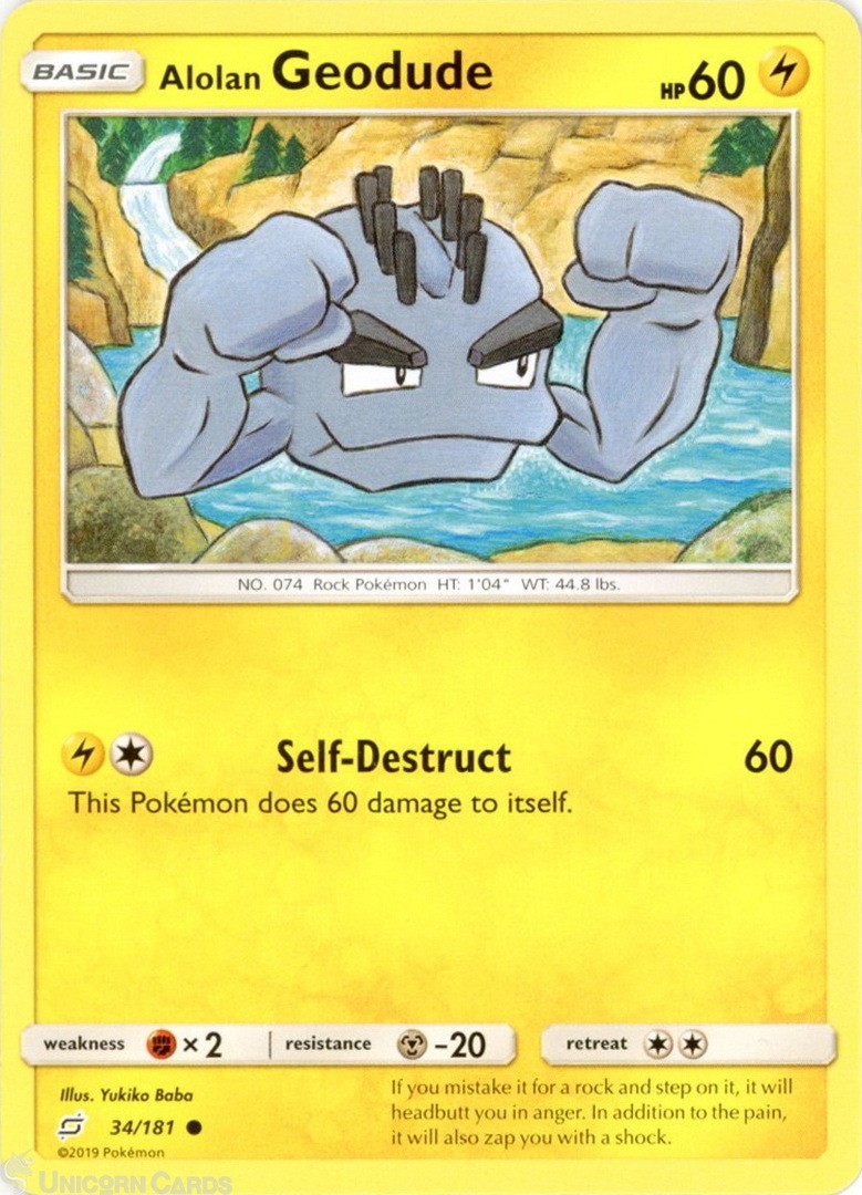 Alolan Geodude 34/181 : Common Mint/Near Mint Pokemon Card : SM09: Team Up
