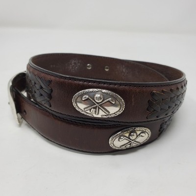 Brighton Western Tooled Leather Belt Brown Silver Sz L  display picture 1