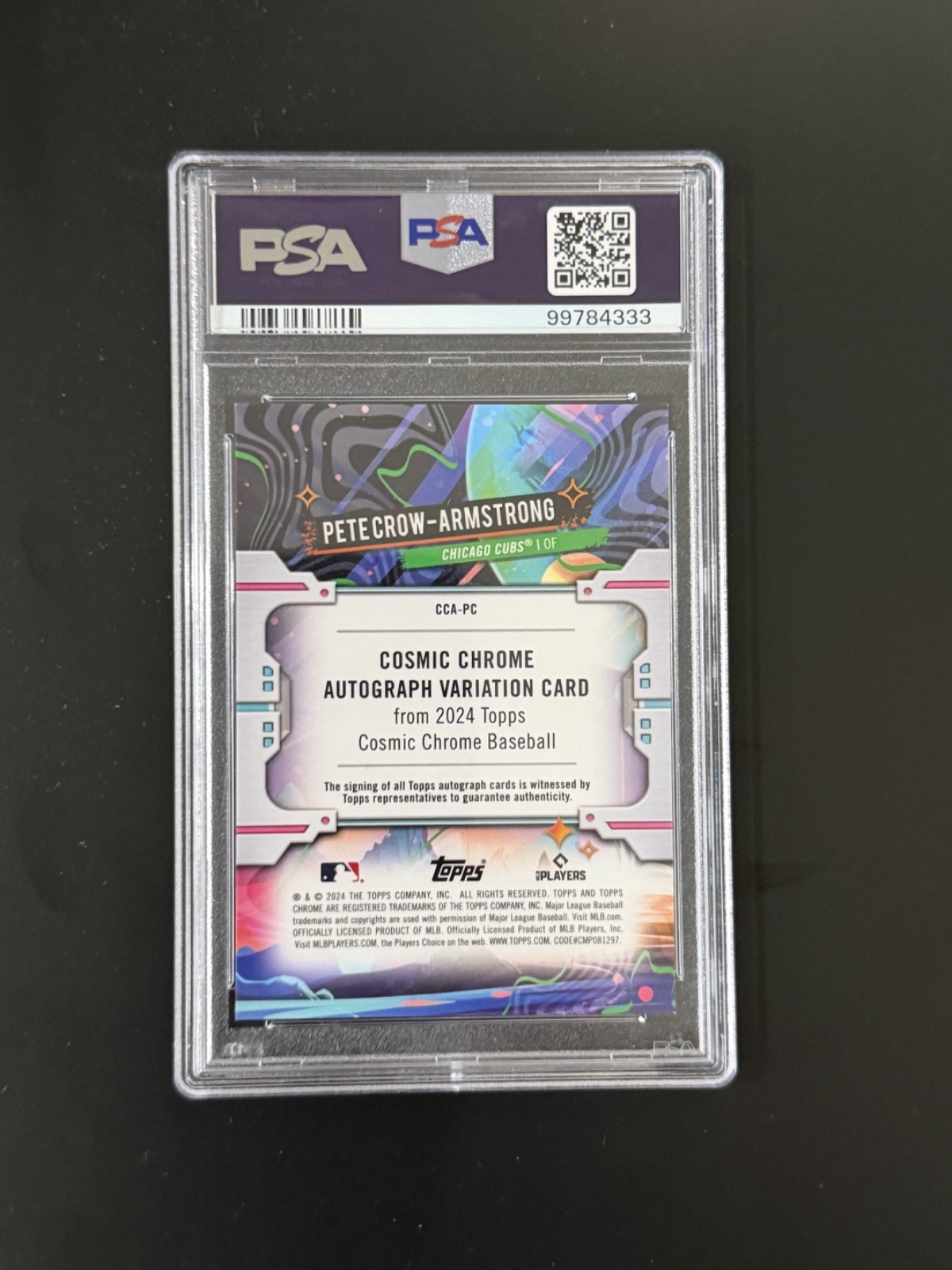 2024 Topps Chrome Cosmic Pete-Crow-Armstrong Auto Gold Interstellar /50 PSA 9 view 2