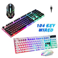 Wired LED RGB Gaming Keyboard Mouse Combo, Punk Retro, Mechanical Feeling