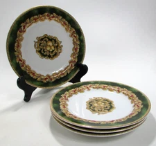 American Atelier Noel Dessert Plates Christmas Gold Green Red #3399 Set of 4