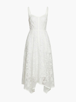 Marchesa Rosa Victorian Corded Lace Ribbon Strap Ivory Midi Dress Size 6 $695