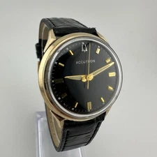 1966 Bulova Accutron 10K Gold Filled Bezel 214 Black Dial Men’s Watch - Working