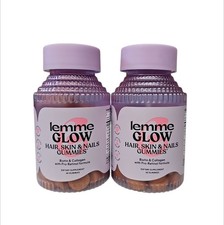 2 Pack Lemme Glow Hair, Skin Nails Gummies Biotin Collagen 60 Ct Each 10/27