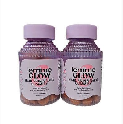 2 Pack Lemme Glow Hair, Skin & Nails Gummies Biotin & Collagen 60 Ct Each  10/27