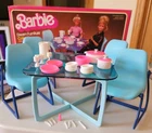 Vintage 1978 Barbie Dream Furniture Collection Blue Dining Table & Chairs #2475