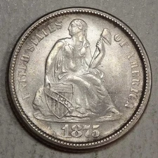 1875-S Seated Liberty Dime, Mintmark Below, Fortin 121a ?, Scarce, Uncirculated