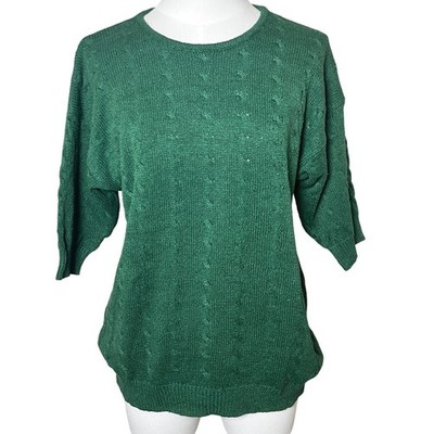 Cable Knit Silk Cotton Sweater Green Celina Yang Vintage Women Medium