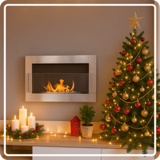 Bio Ethanol Fireplace 650x400 - Wall-Mounted - With glass - Silver - Set