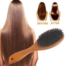 Natural Boar Bristle Hair Brush Paddle Anti-static Scalp Massage Dual Detangling