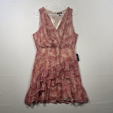 Express NWOT Women SZ M Surplice Layered Dress Lightweight Pink & Cream Ruffles