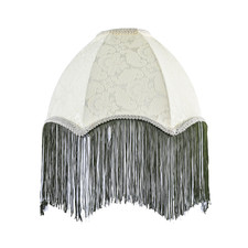 Cream Floral Victorian Velvet Shade with Dark Green and White Tassels by Happ...