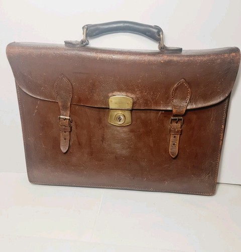 Vintage braune Leder Umhängetasche Aktentasche Tasche mit Messing Details