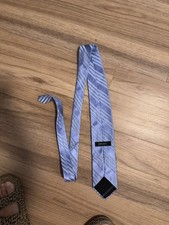 DKNY Men's Designer Silk Tie Necktie Light Blue White Striped Pattern