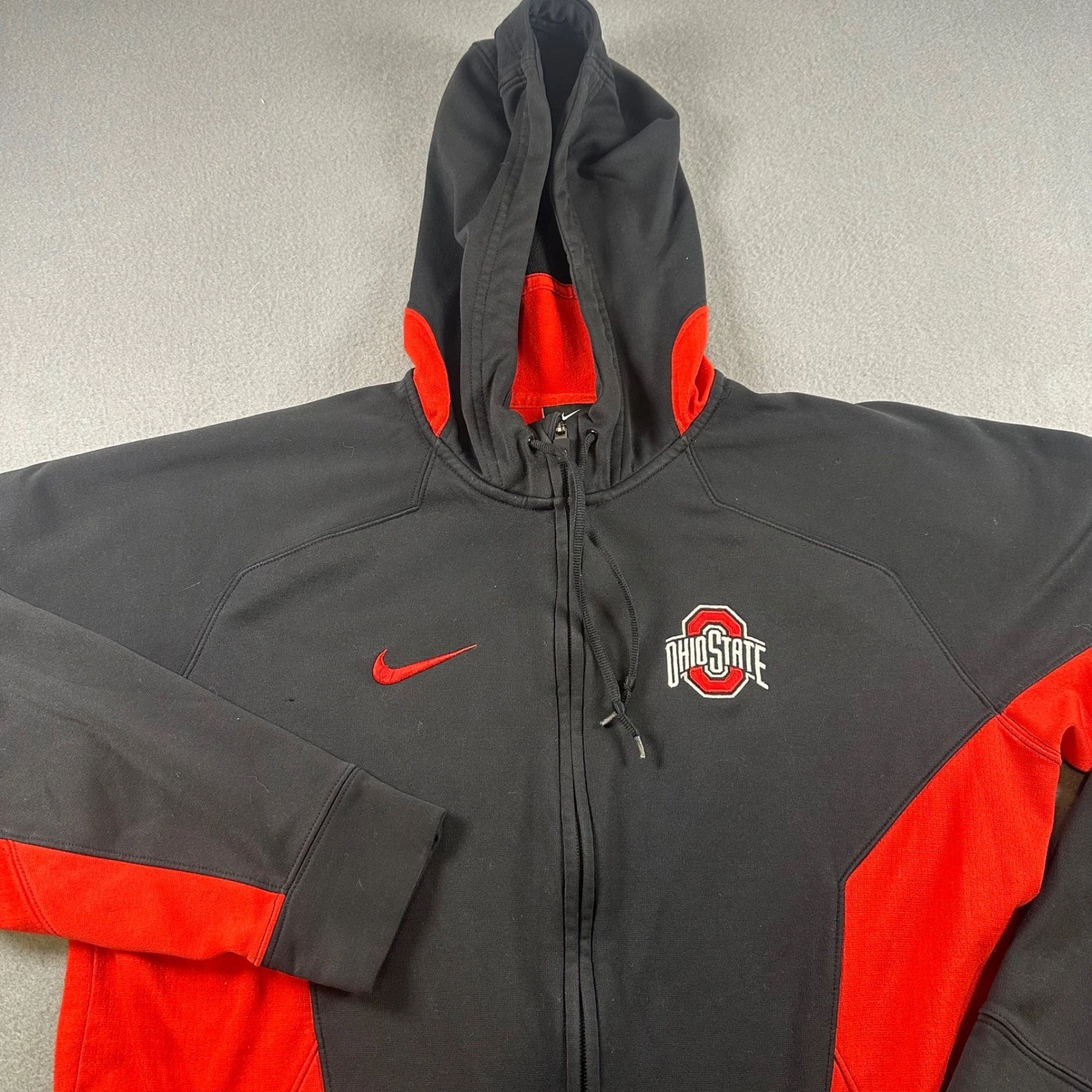 Nike Ohio State Buckeyes Therma-FIT Full Zip Hoodie Black Red Mens LT 627313-010