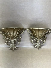 Vtg 1962 Syroco Homco Home Interiors Gold Wall Pocket Planter #4446 Regency Pair