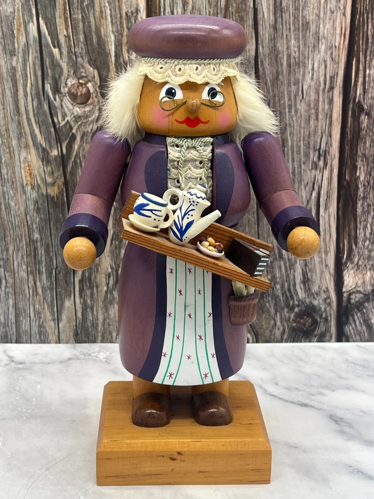 KWO Nutcracker Grandmother Baker Cakes 11” Signed Emmerck Erzgebirge Germany VTG