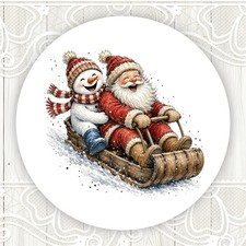 Christmas Santa Snowman Sleighing Stickers Round Matte Labels Seals