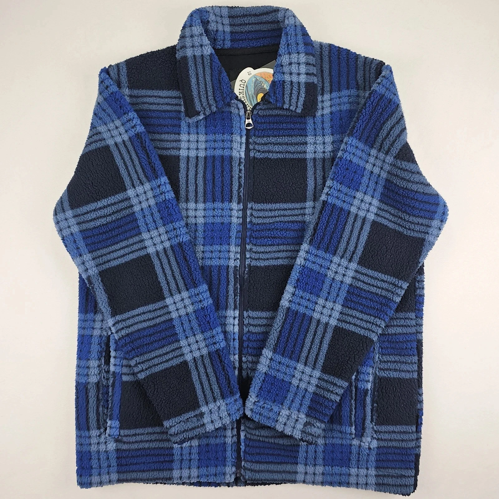 Quicksilver Flannel Full Zip Jacket Total Eclipse Blue Plaid NWT Men's Size M