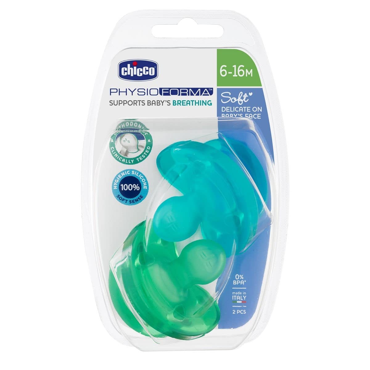 Pacifier silicone de qualité supérieure ergonomique et durable 6-16 mois bleu vert
