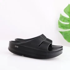 OOFOS Womens OOmega OOahh Recovery Sandal Size 8 Black Slide Platform Shoe Comfy