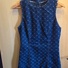 SHEIN Women’s Blue Geometric Shift Dress Size S Knee Length Round Neck Zip