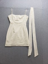 Giovanna Women Mini Dresses M Cream Square Neck Back Zip Straps Tie Party Wear