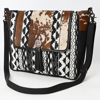 OH OHLAY Crossbody Hair On Upcycled Canvas Genuine Leather Women Bag Western