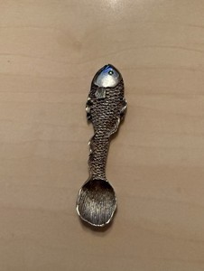 ANTIQUE SALT CELLAR STERLING SILVER FISH SPOON MUST SEE!