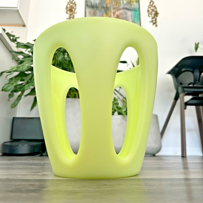 Vintage MCM Guzzini Sculpture Space Age Lime Green Citrus Basket Stool Italy
