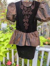 1980's VTG. BROWN VELVET  TAFFETA PUFF SLEEVE PROM PARTY DRESS 36" BUST-USA